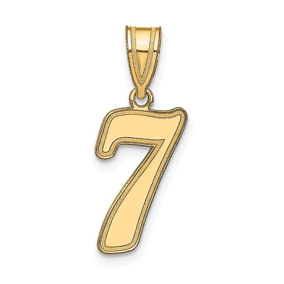 Kazi Luxury 14k Yellow Gold Brushed Border Script Number 7 Pendant - Picture 1 of 4